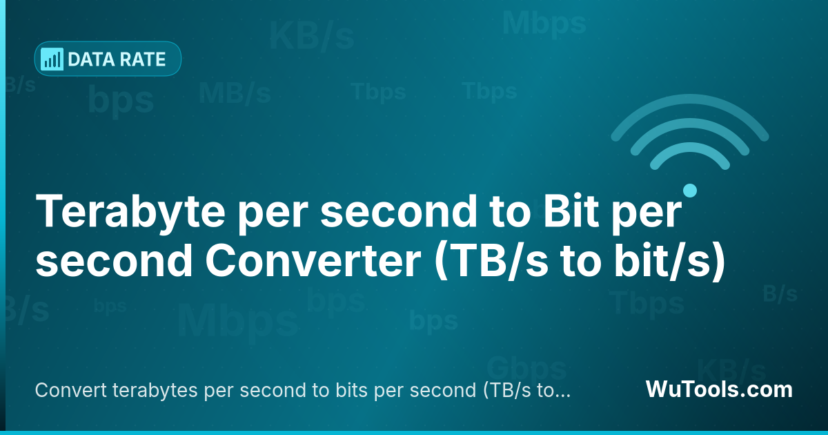 Conversor de Terabyte por segundo para Bit por segundo — Converta terabytes por segundo para bits por segundo grátis. 1 TB/s = 8,000,000,000,000 bit/s. Conversor preciso com fór