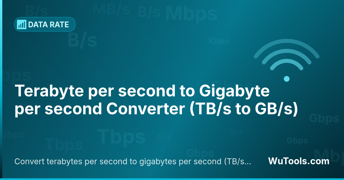 Conversor de Terabyte por segundo para Gigabyte por segundo — Converta terabytes por segundo para gigabytes por segundo grátis. 1 TB/s = 1000 GB/s. Conversor preciso com fórmula, exe