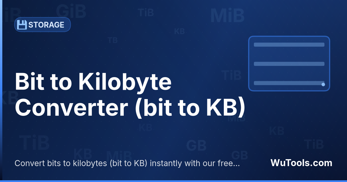 Conversor de Bit para Kilobyte — Converta bits para kilobytes grátis. 1 bit = 0.000122070313 KB. Conversor preciso com fórmula, exemplos e tabela de conv