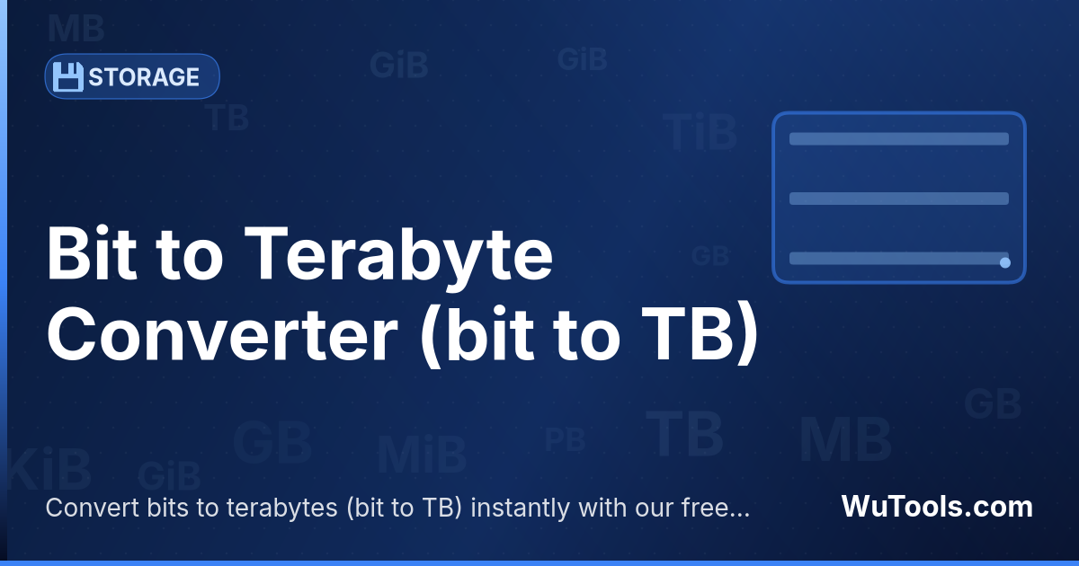 Conversor de Bit para Terabyte — Converta bits para terabytes grátis. 1 bit = 0 TB. Conversor preciso com fórmula, exemplos e tabela de conversão online.