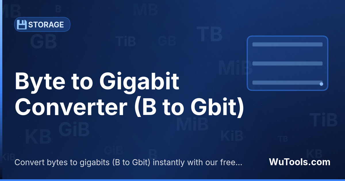 Conversor de Byte para Gigabit — Converta bytes para gigabits grátis. 1 B = 7.451e-9 Gbit. Conversor preciso com fórmula, exemplos e tabela de conversão