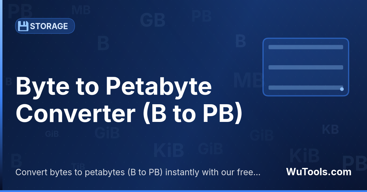 Conversor de Byte para Petabyte — Converta bytes para petabytes (B para PB) grátis. 1 PB = 10^15 bytes. Conversor preciso online com fórmula, exemplos e t