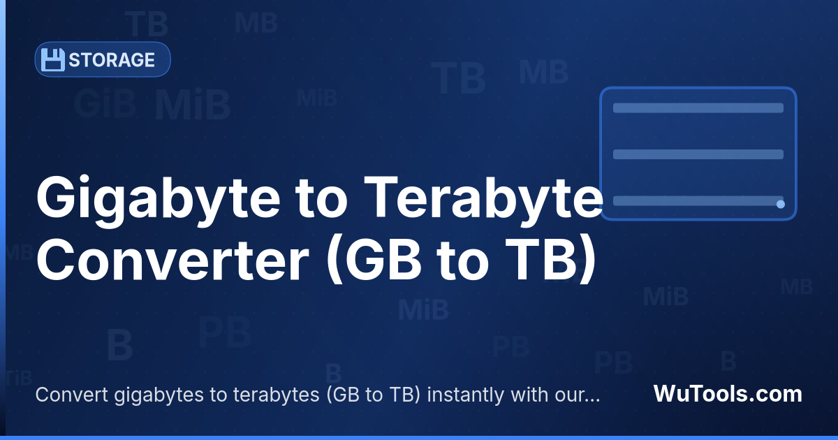 Convertisseur Gigaoctet vers Téraoctet — Convertir gigaoctets vers téraoctets gratuitement. 1 GB = 0.0009765625 TB. Convertisseur précis avec formule, exemples e