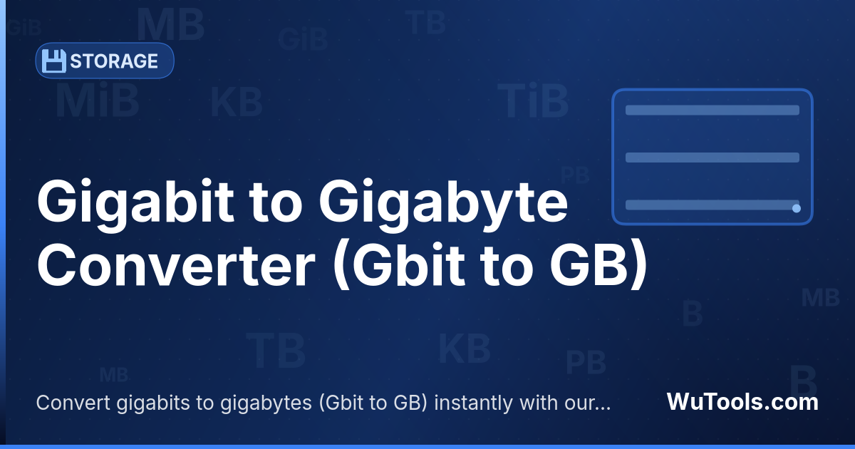 Conversor de Gigabit para Gigabyte — Converta gigabits para gigabytes grátis. 1 Gbit = 0.125 GB. Conversor preciso com fórmula, exemplos e tabela de conversã