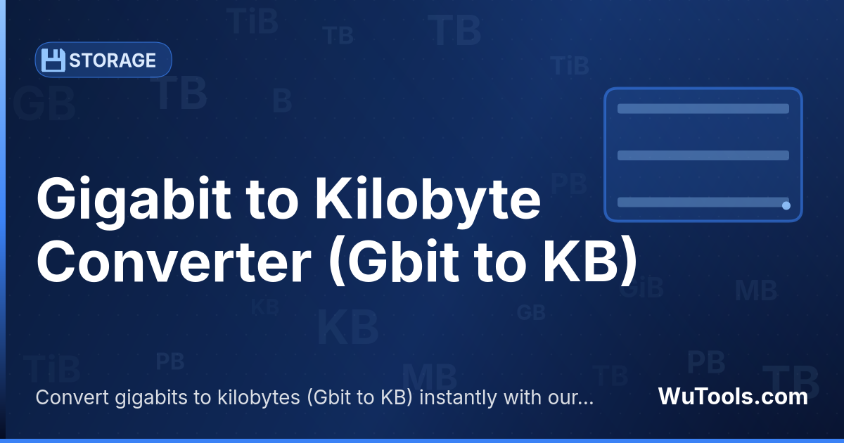 Conversor de Gigabit para Kilobyte — Converta gigabits para kilobytes grátis. 1 Gbit = 131072 KB. Conversor preciso com fórmula, exemplos e tabela de convers
