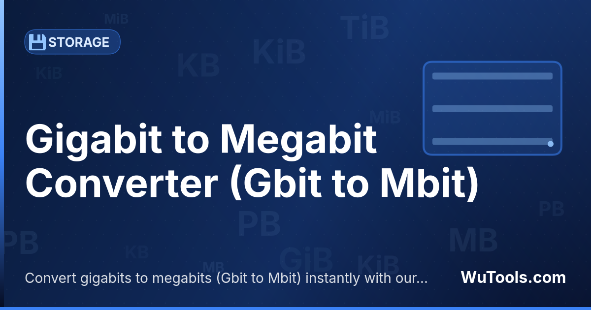 Conversor de Gigabit para Megabit — Converta gigabits para megabits grátis. 1 Gbit = 1024 Mbit. Conversor preciso com fórmula, exemplos e tabela de conversã