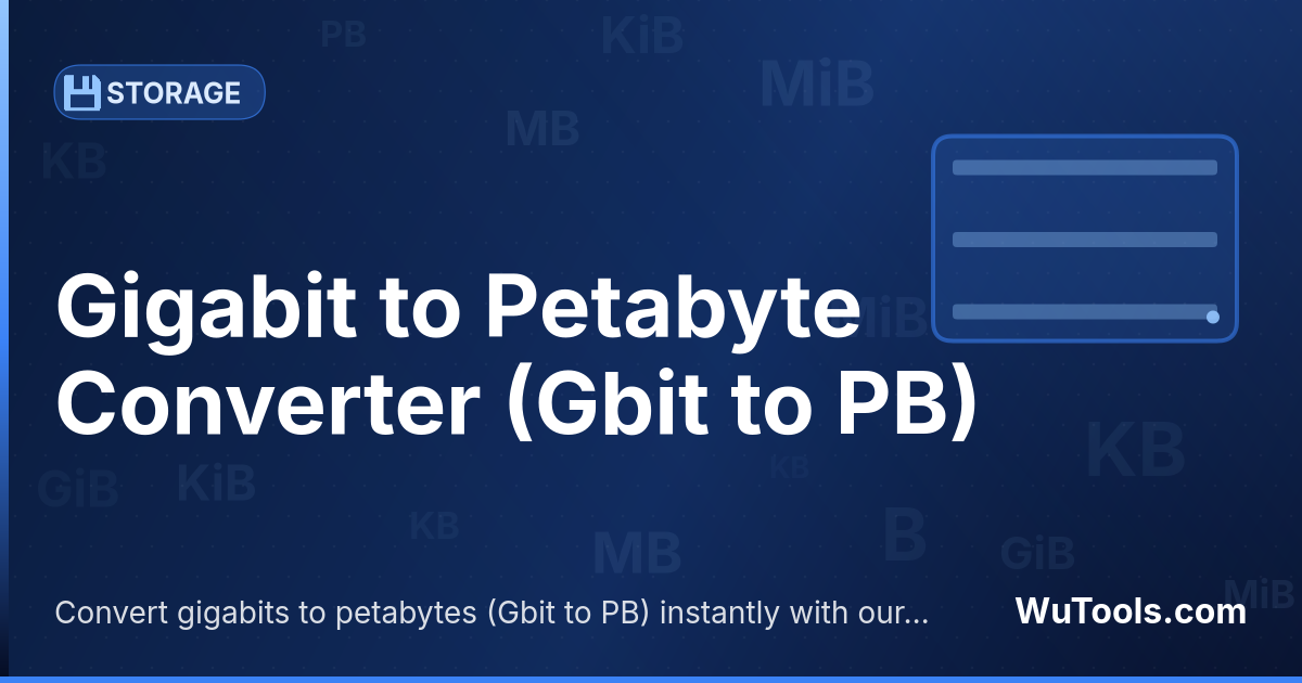 Convertisseur Gigabit vers Pétaoctet — Convertir gigabits vers pétaoctets gratuitement. 1 Gbit = 1.19209e-7 PB. Convertisseur précis avec formule, exemples et
