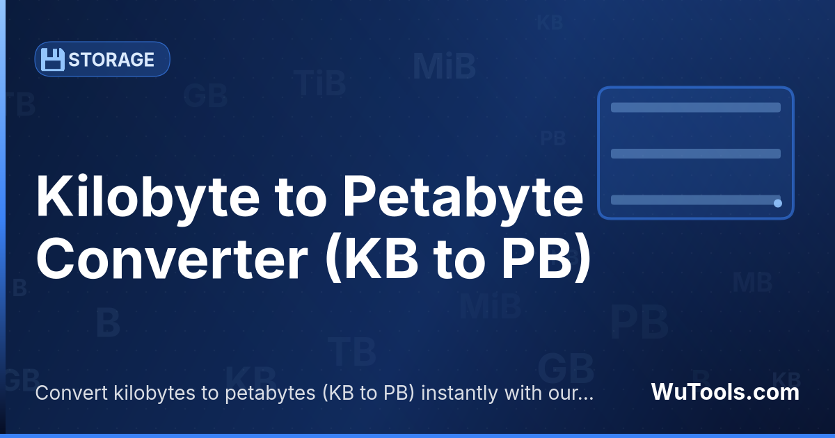 Convertisseur Kilooctet vers Pétaoctet — Convertir kilooctets vers pétaoctets gratuitement. 1 KB = 1e-12 PB. Convertisseur précis avec formule, exemples et table