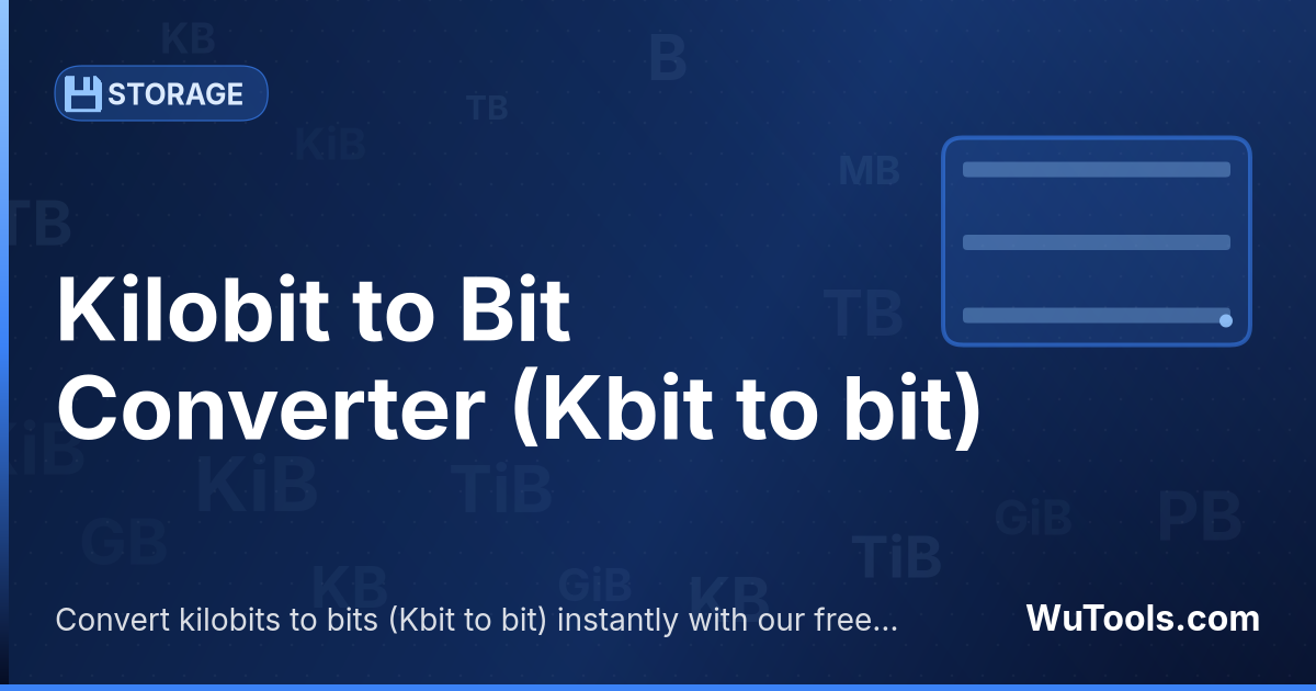 Conversor de Kilobit para Bit — Converta kilobits para bits grátis. 1 Kbit = 1024 bit. Conversor preciso com fórmula, exemplos e tabela de conversão onl