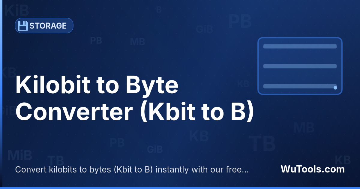 Conversor de Kilobit para Byte — Converta kilobits para bytes grátis. 1 Kbit = 128 B. Conversor preciso com fórmula, exemplos e tabela de conversão onlin