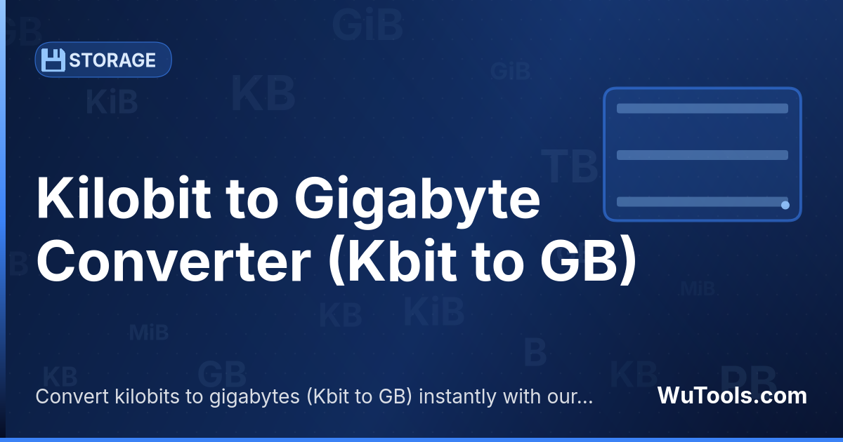 Convertisseur Kilobit vers Gigaoctet — Convertir kilobits vers gigaoctets gratuitement. 1 Kbit = 1.19209e-7 GB. Convertisseur précis avec formule, exemples et