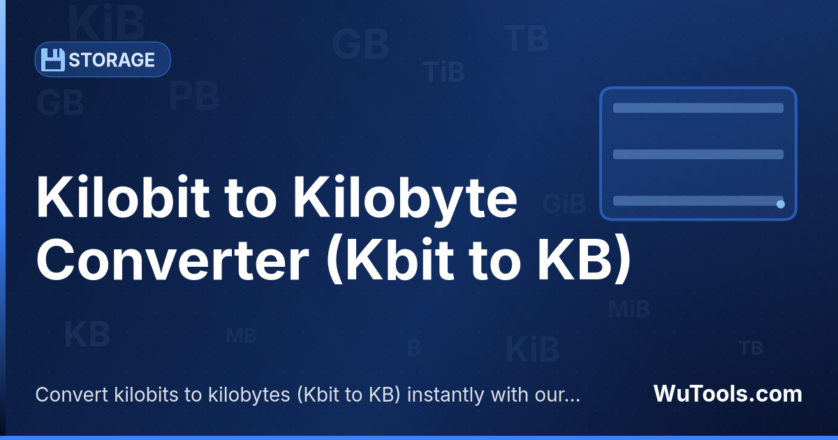 Conversor de Kilobit para Kilobyte — Converta kilobits para kilobytes grátis. 1 Kbit = 0.125 KB. Conversor preciso com fórmula, exemplos e tabela de conversã