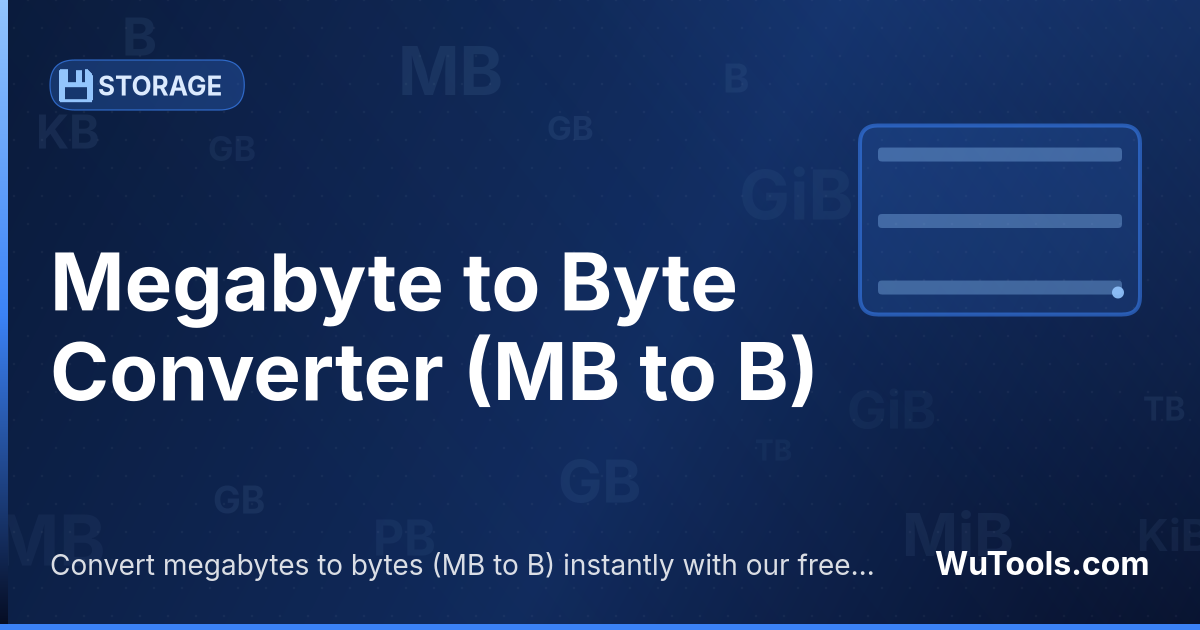 Conversor de Megabyte para Byte — Converta megabytes em bytes instantaneamente: 1 MB = 1.048.576 B (binário) ou 1.000.000 B (decimal). Calculadora MB→B co