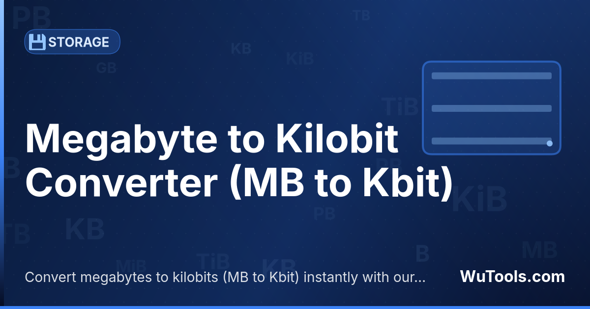 Convertisseur Mégaoctet vers Kilobit — Convertir mégaoctets vers kilobits gratuitement. 1 MB = 8192 Kbit. Convertisseur précis avec formule, exemples et table