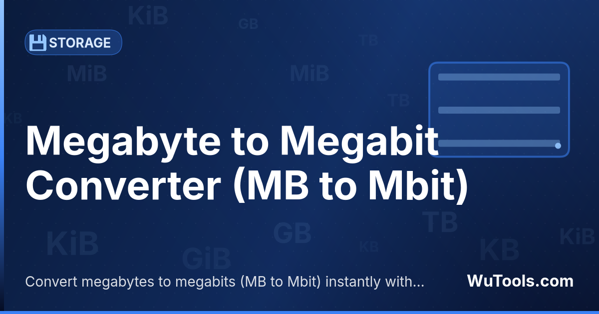 Convertisseur Mégaoctet vers Mégabit — Convertir mégaoctets vers mégabits gratuitement. 1 MB = 8 Mbit. Convertisseur précis avec formule, exemples et table de