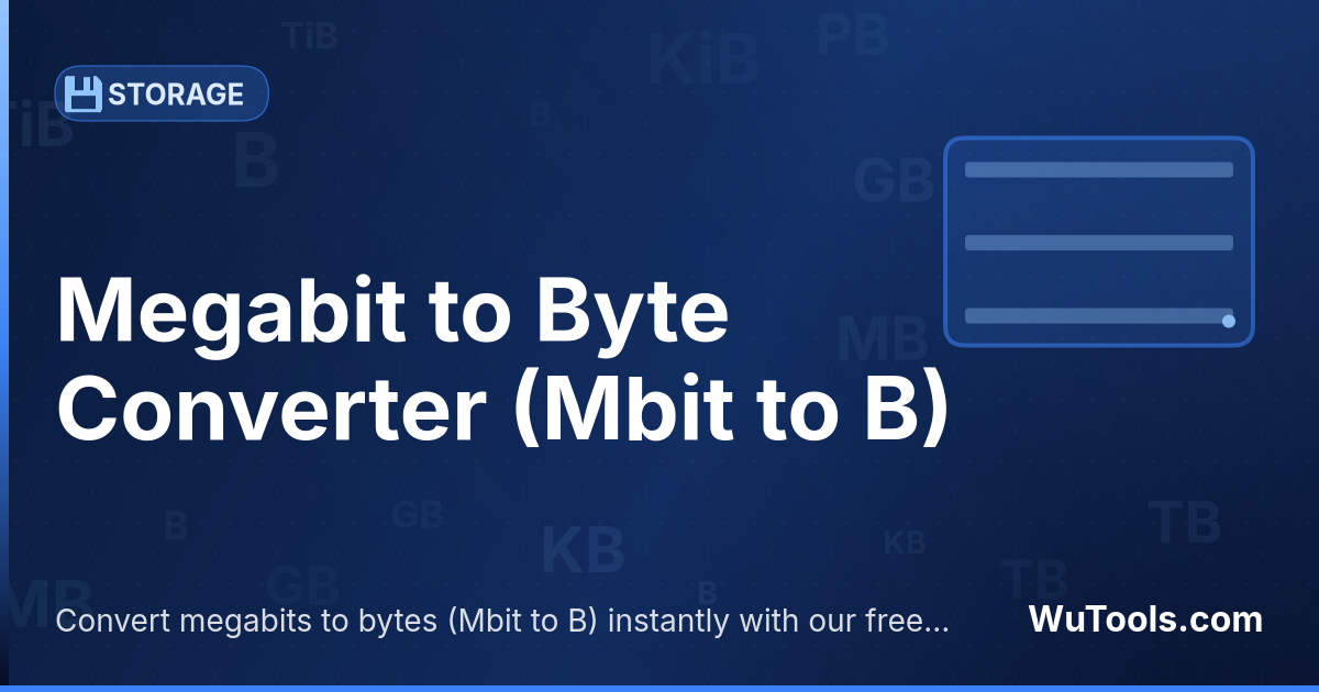 Convertisseur Mégabit vers Octet — Convertir mégabits vers octets gratuitement. 1 Mbit = 131072 B. Convertisseur précis avec formule, exemples et table de