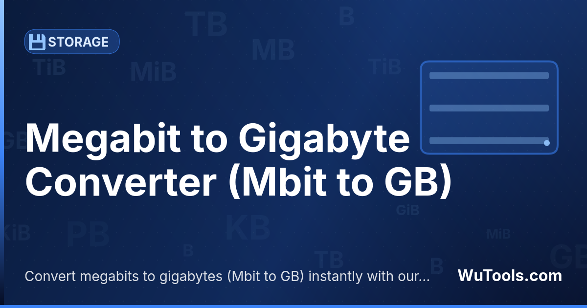 Convertisseur Mégabit vers Gigaoctet — Convertir mégabits vers gigaoctets gratuitement. 1 Mbit = 0.000122070313 GB. Convertisseur précis avec formule, exemples
