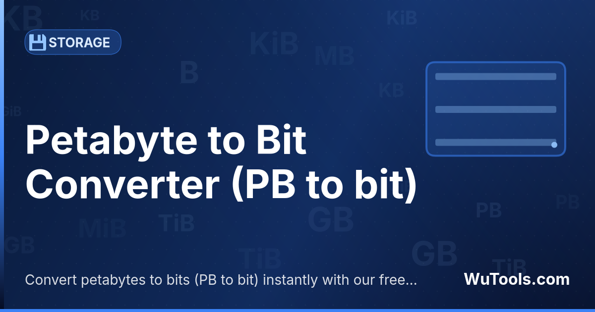 Conversor de Petabyte para Bit — Converta petabytes para bits grátis. 1 PB = 9,007,199,254,740,992 bit. Conversor preciso com fórmula, exemplos e tabela