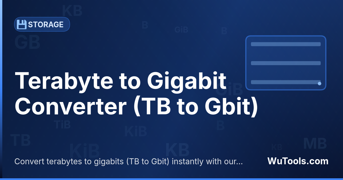 Convertisseur Téraoctet vers Gigabit — Convertir téraoctets vers gigabits gratuitement. 1 TB = 8192 Gbit. Convertisseur précis avec formule, exemples et table