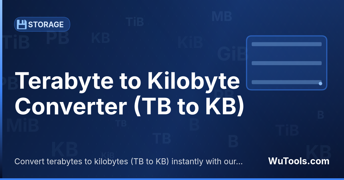 Convertisseur Téraoctet vers Kilooctet — Convertir téraoctets vers kilooctets gratuitement. 1 TB = 1,073,741,824 KB. Convertisseur précis avec formule, exemples