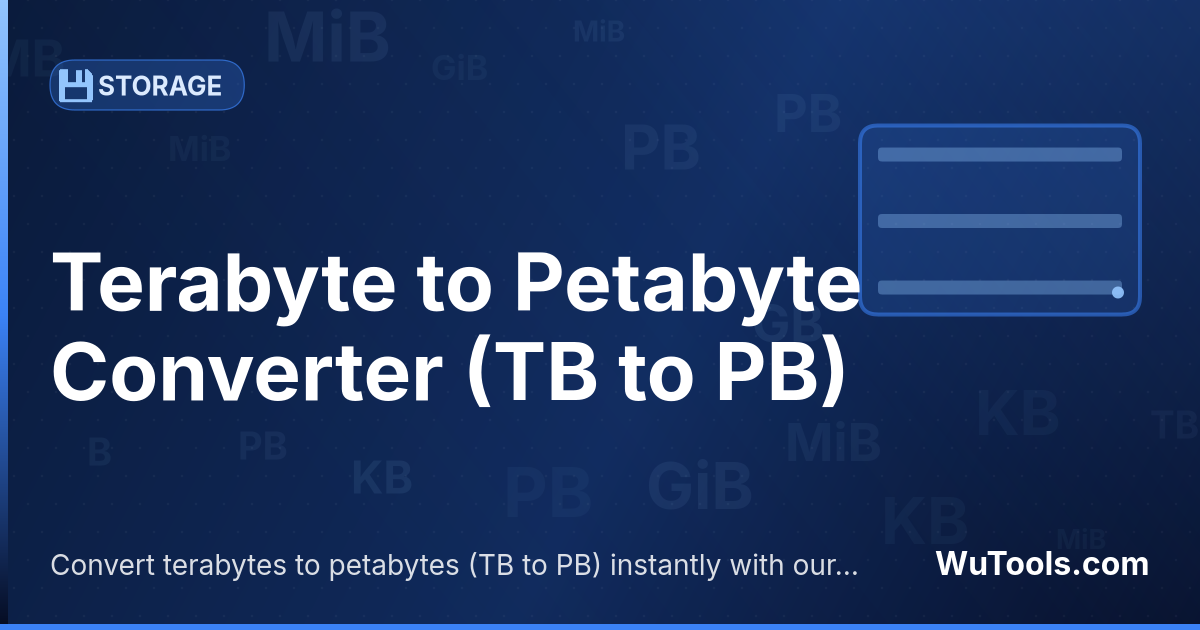Convertisseur Téraoctet vers Pétaoctet — Convertir téraoctets vers pétaoctets gratuitement. 1 TB = 0.0009765625 PB. Convertisseur précis avec formule, exemples e