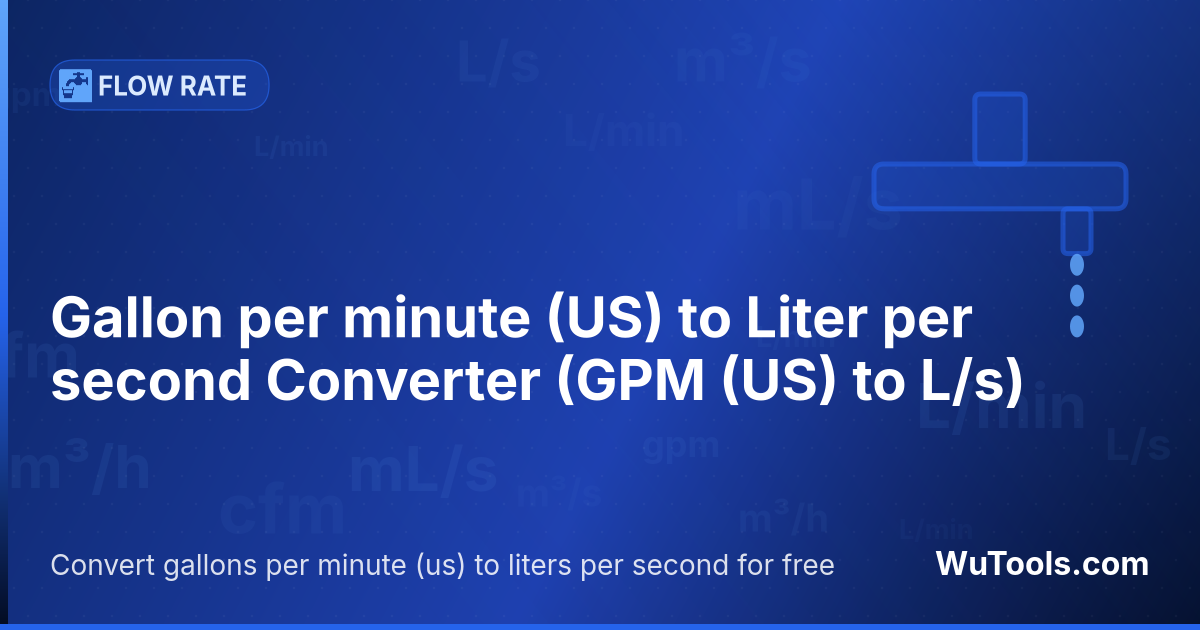 Conversor de Galão por minuto (US) para Litro por segundo — Converta galões por minuto (us) para litros por segundo grátis. 1 GPM (US) = 0.0630901964 L/s. Conversor preciso com fór