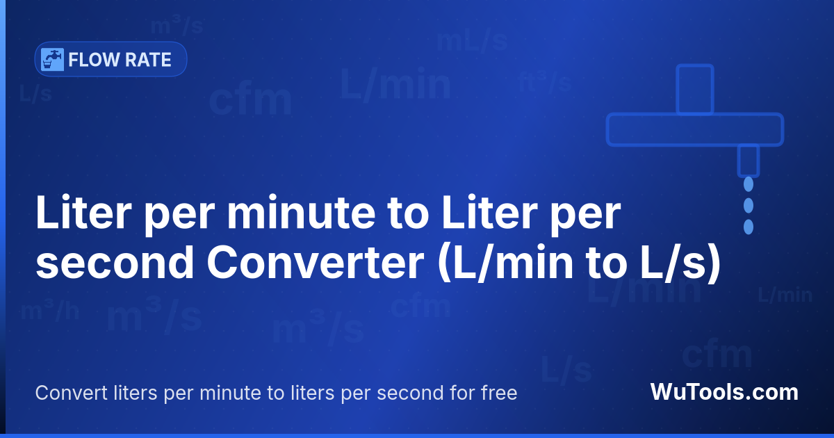Convertisseur Litre par minute vers Litre par seconde — Convertir litres par minute vers litres par seconde gratuitement. 1 L/min = 0.016666666667 L/s. Convertisseur précis ave