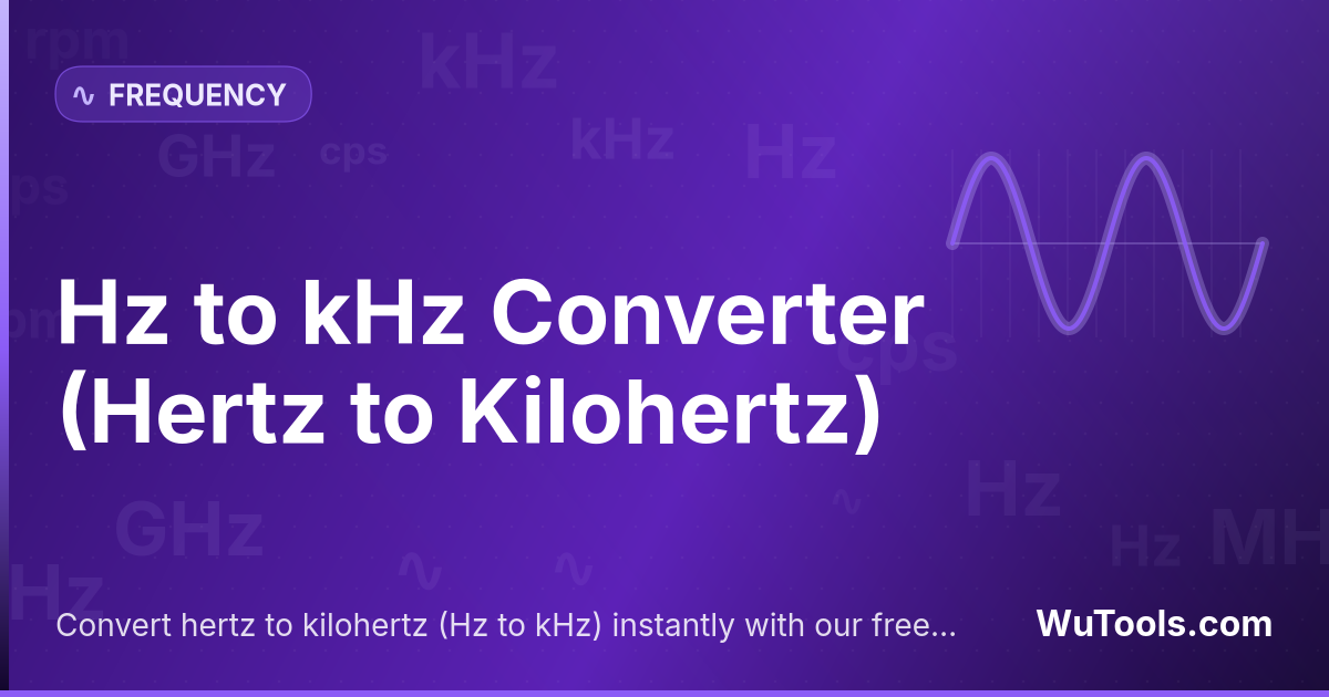Convertisseur Hz en kHz — Convertissez instantanément des hertz en kilohertz (Hz en kHz) avec le préfixe SI exact 1 kHz = 1000 Hz. Audio, radio AM
