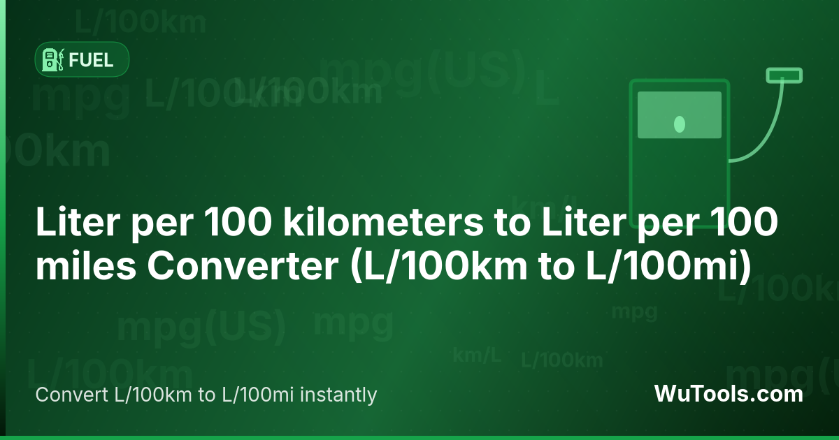 Conversor de Litro por 100 quilômetros para Litro por 100 milhas — Converta litros por 100 km em litros por 100 milhas instantaneamente. 1 L/100km = 1,609344 L/100mi pois 100 milhas são 1
