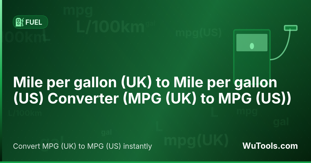 Conversor de Milha por galão (UK) para Milha por galão (US) — Converta milhas por galão RU em milhas por galão EUA instantaneamente. 1 MPG RU = 0,83267 MPG EUA pois o galão imperial
