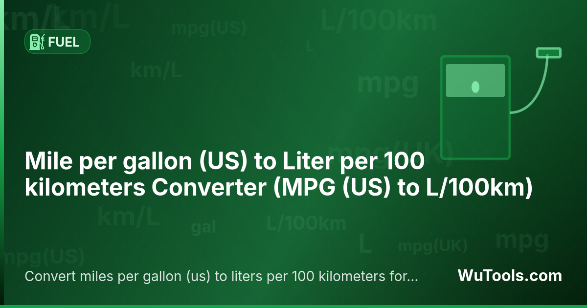 Conversor de Milha por galão (US) para Litro por 100 quilômetros — Converta milhas por galão (us) para litros por 100 quilômetros grátis. MPG (US) = 235.214583 ÷ L/100km. Conversor precis