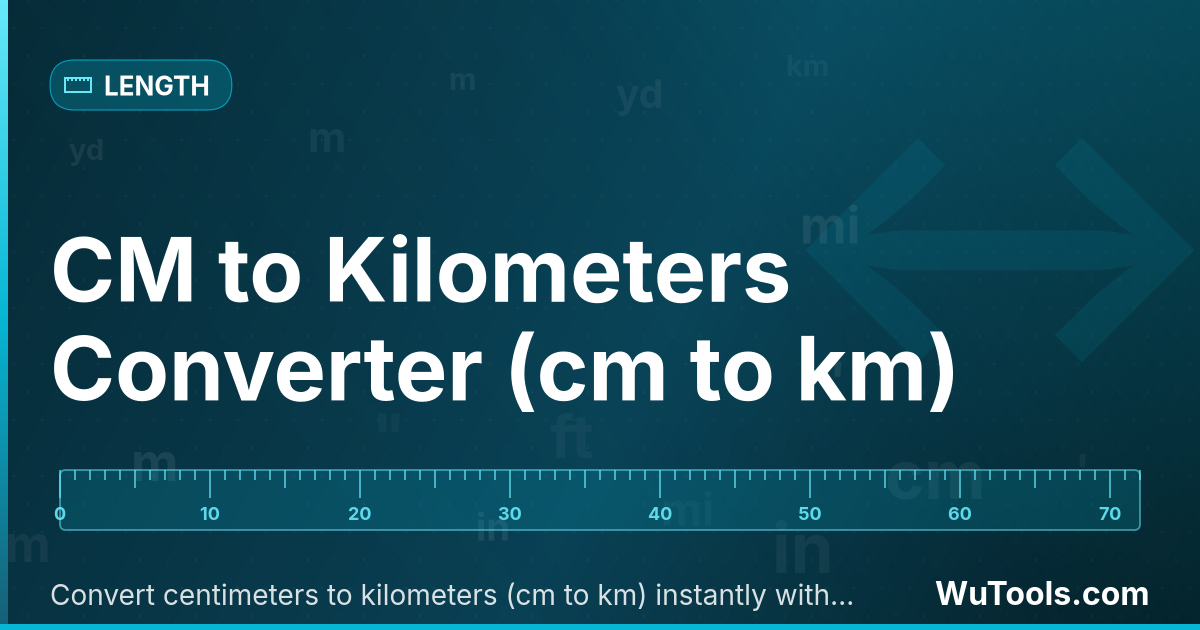 Chuyển đổi CM sang Kilometers — Chuyển đổi centimet sang kilometers (cm sang km) ngay lập tức với công cụ chuyển đổi trực tuyến miễn phí. Kết quả chính