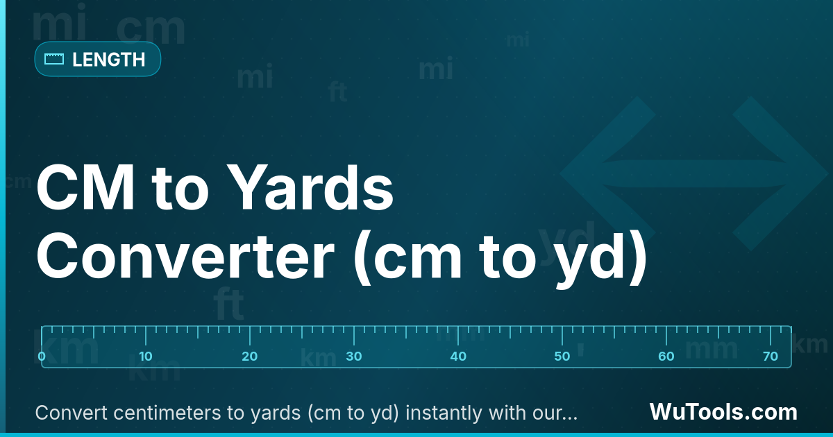 CM to Yards Converter — Convert centimeters to yards (cm to yd) instantly with our free online converter. Shows yards, feet, and feet+inches for