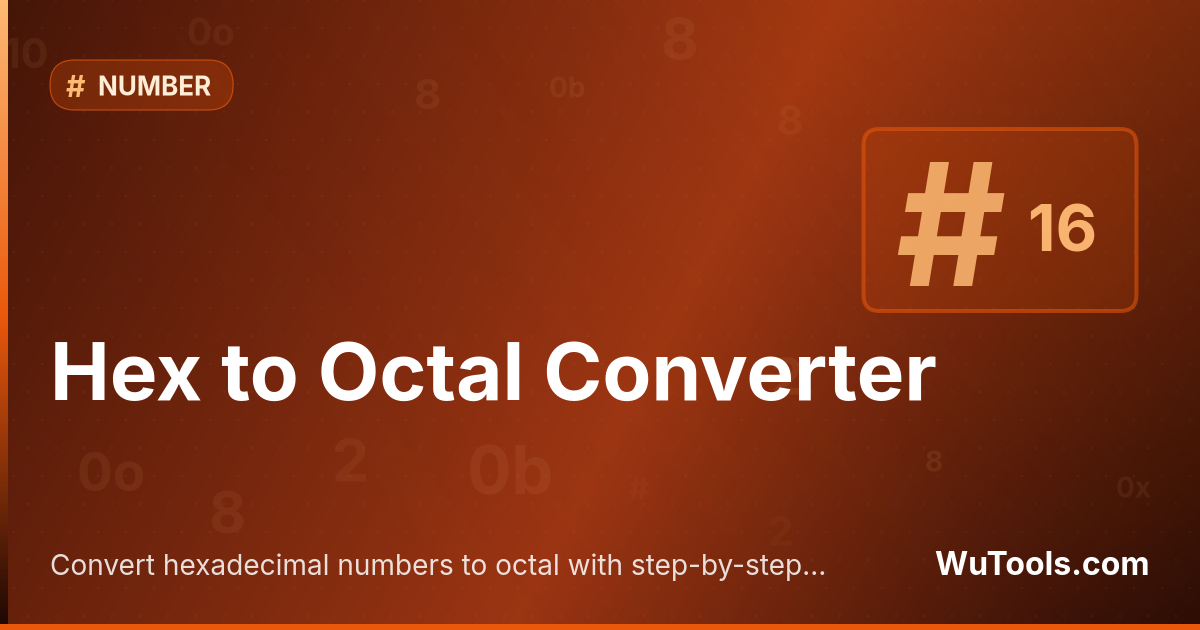 Conversor Hexadecimal para Octal — Converta números hexadecimais para octal com cálculo passo a passo. Suporta saída octal e decimal com etapas detalhadas