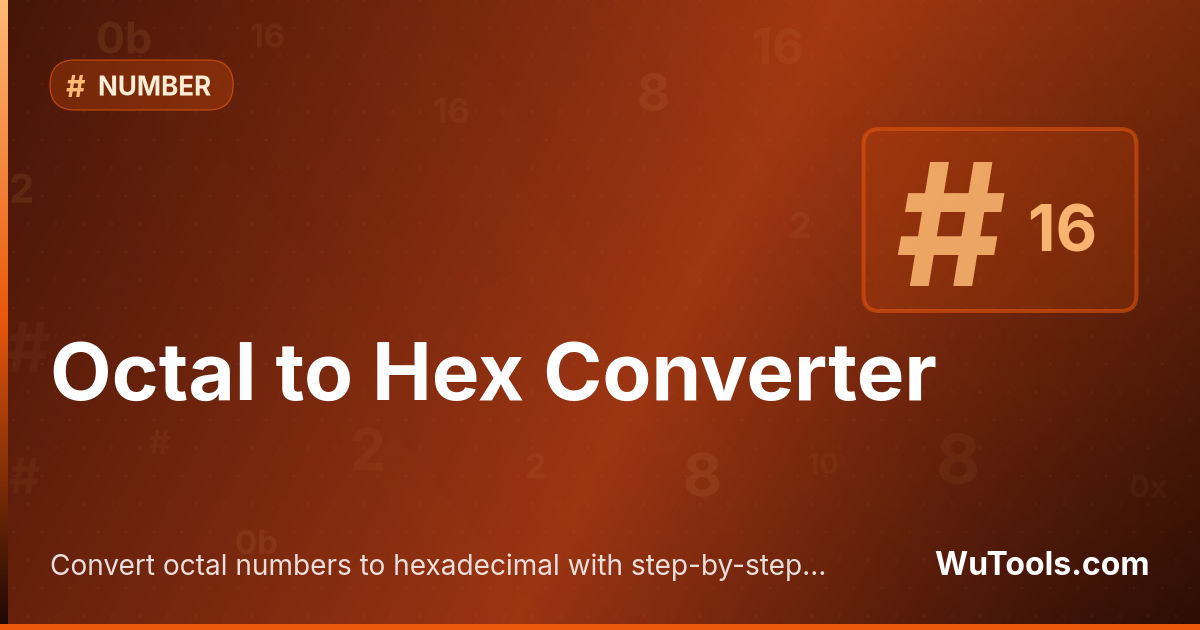 Conversor Octal para Hexadecimal — Converta números octais para hexadecimal com cálculo passo a passo. Ferramenta simples e precisa de conversão octal para