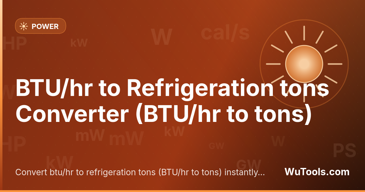 Convertisseur BTU/hr en tonnes de réfrigération — Convertissez instantanément des btu/hr en tonnes de réfrigération (BTU/hr en tonnes) avec notre convertisseur en ligne g