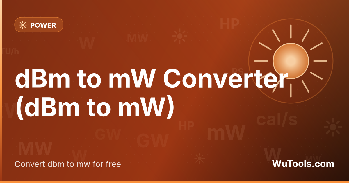 Convertisseur dBm en mW — Convertissez les dBm en milliwatts avec la formule exacte P(mW) = 10^(P/10). Outil RF gratuit — accepte les dBm négatifs