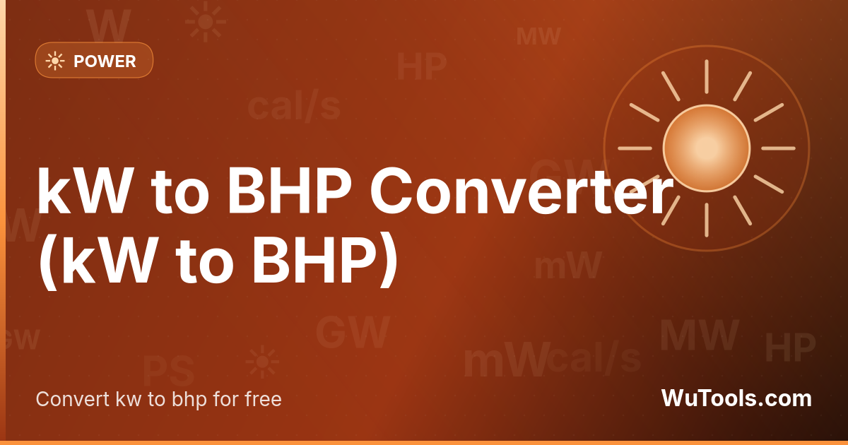 Convertisseur kW en BHP — Convertissez instantanément des kw en bhp (kW en BHP) avec notre convertisseur en ligne gratuit. Résultats précis avec p