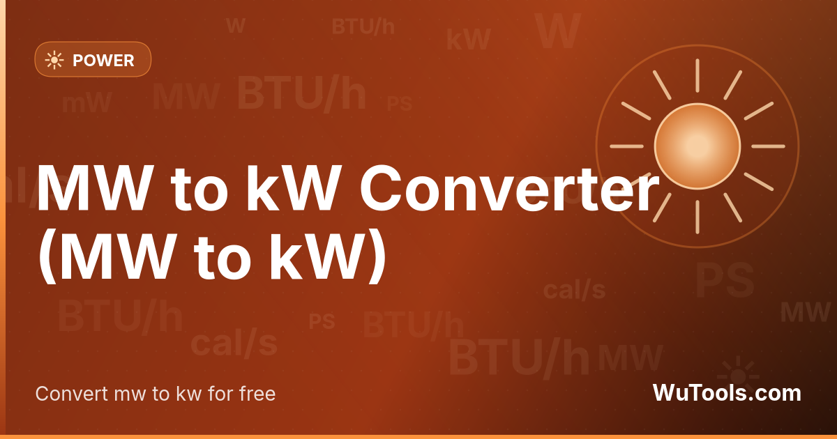 Conversor de MW para kW — Converta MW para kW (MW para kW) instantaneamente com nosso conversor online gratuito. Resultados precisos com precisão