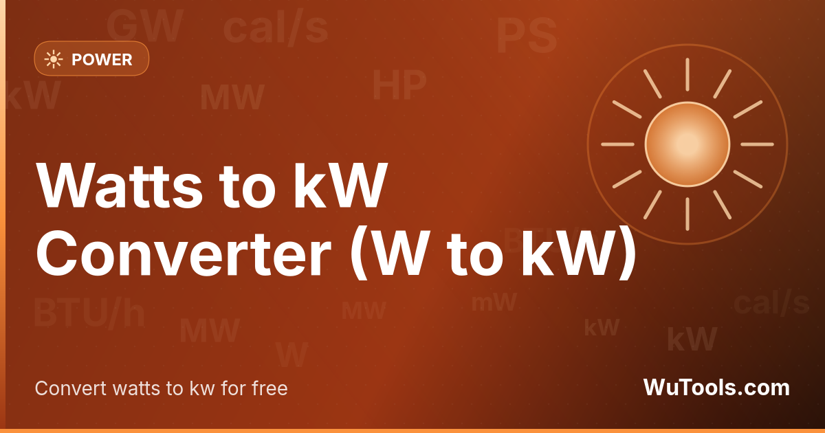 Chuyển đổi Watt sang Kilowatt — Chuyển đổi watt sang kilowatt (W sang kW) ngay lập tức với công cụ trực tuyến miễn phí của chúng tôi. Kết quả chính xác