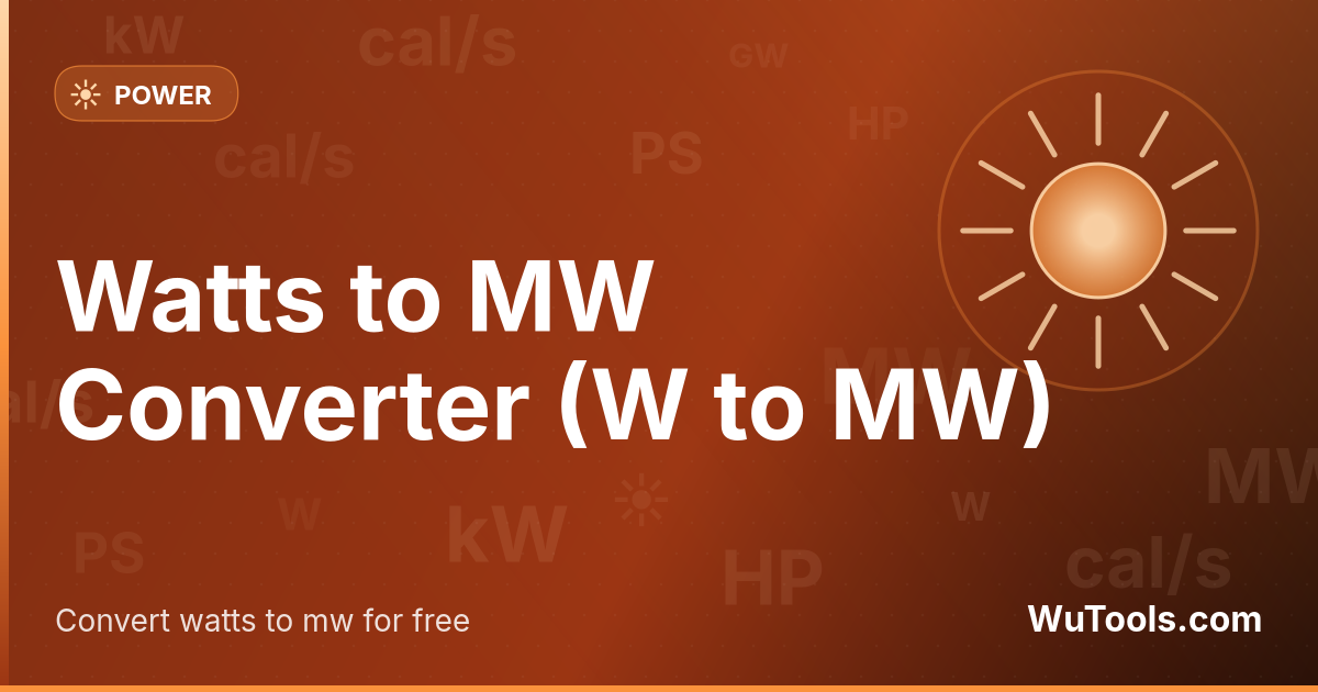 Chuyển đổi Watt sang Megawatt — Chuyển đổi watt sang megawatt (W sang MW) ngay lập tức với công cụ trực tuyến miễn phí của chúng tôi. Kết quả chính xác