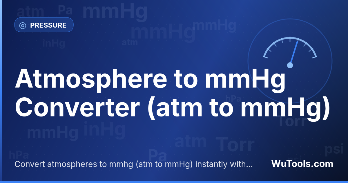 Atmosfera para mmHg — Converta atmosferas para mmhg grátis. 1 atm = 759.99989173 mmHg. Conversor preciso com fórmula, exemplos e tabela de con