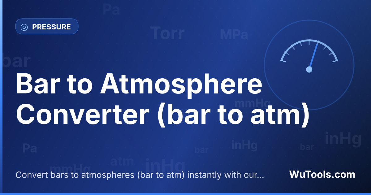Bar vers Atmosphère — Convertir bars vers atmosphères gratuitement. 1 bar = 0.98692327 atm. Convertisseur précis avec formule, exemples et tab