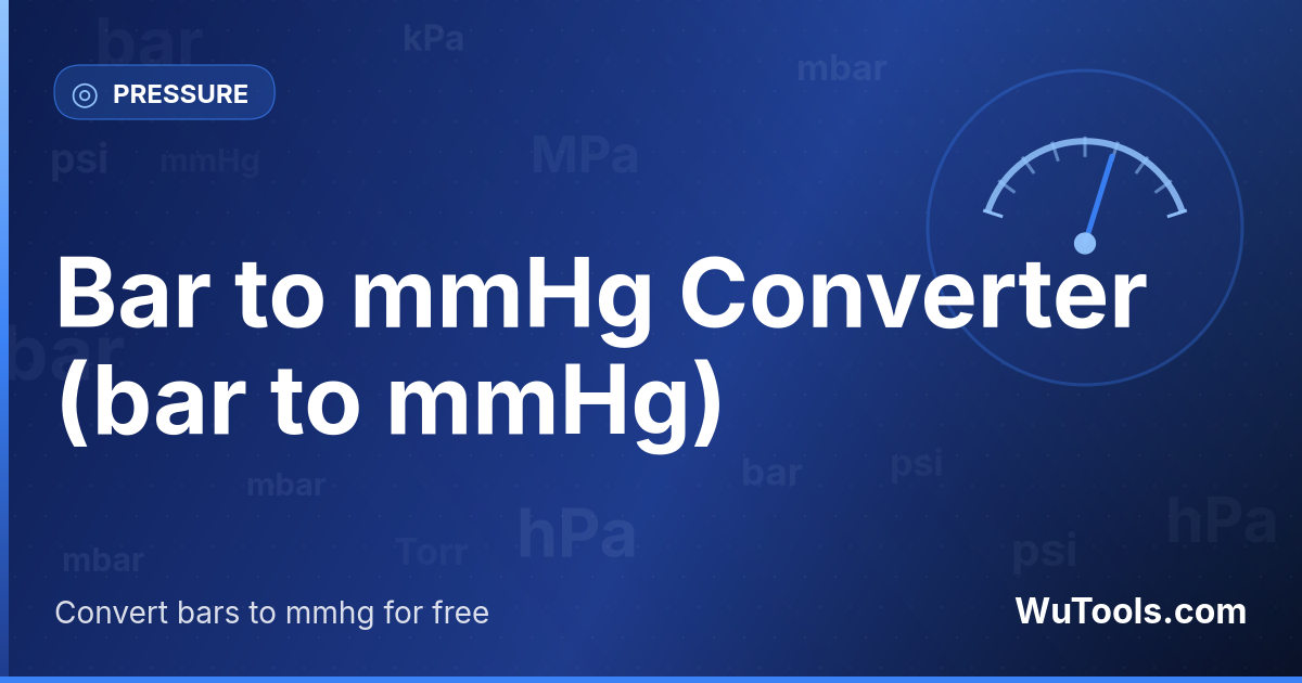 Bar vers mmHg — Convertir bars vers mmhg gratuitement. 1 bar = 750.06157585 mmHg. Convertisseur précis avec formule, exemples et table d