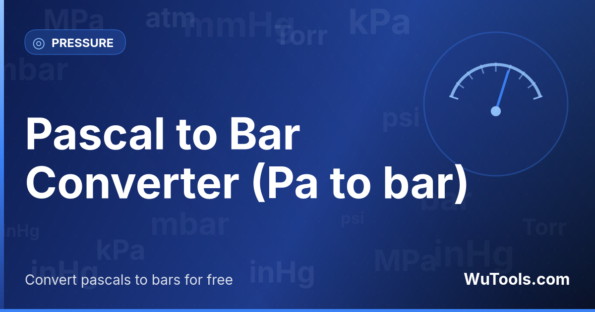 Pascal vers Bar — Convertir pascals vers bars gratuitement. 1 Pa = 0.00001 bar. Convertisseur précis avec formule, exemples et table de co