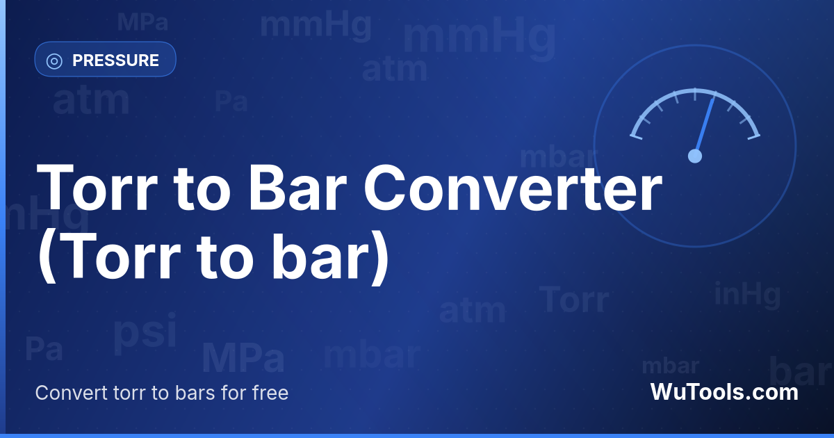 Torr para Bar — Converta torr para bars grátis. 1 Torr = 0.00133322 bar. Conversor preciso com fórmula, exemplos e tabela de conversão o