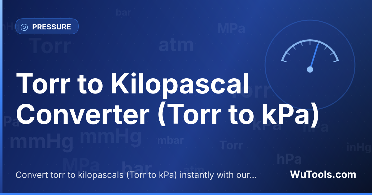 Torr para Quilopascal — Converta torr para quilopascais grátis. 1 Torr = 0.13332239 kPa. Conversor preciso com fórmula, exemplos e tabela de con