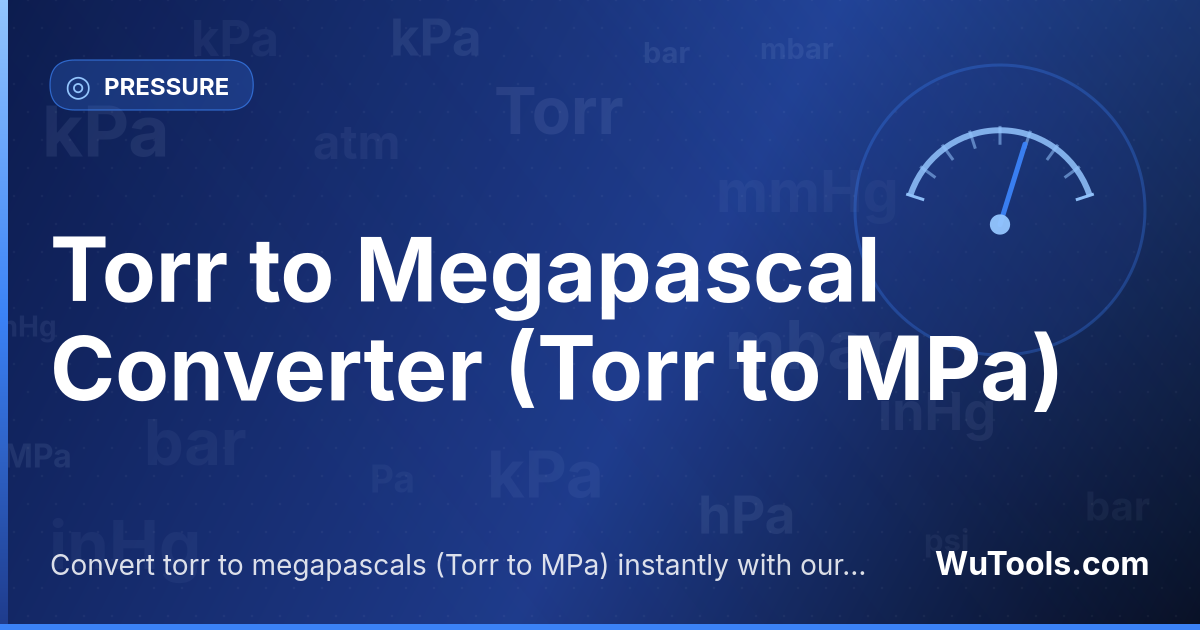 Torr vers Mégapascal — Convertir torr vers mégapascals gratuitement. 1 Torr = 0.00013332 MPa. Convertisseur précis avec formule, exemples et ta