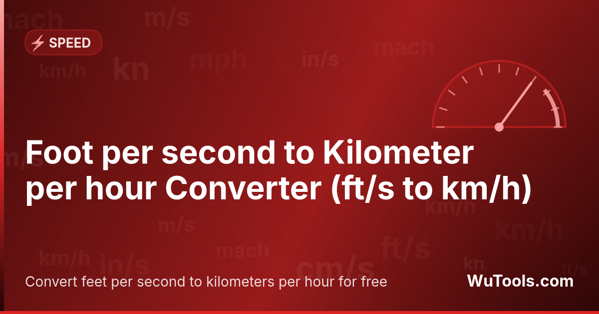 Convertisseur de Pied par seconde en Kilomètre par heure — Convertissez ft/s en km/h instantanément. Convertisseur de vitesse en ligne gratuit avec des résultats précis pour pieds