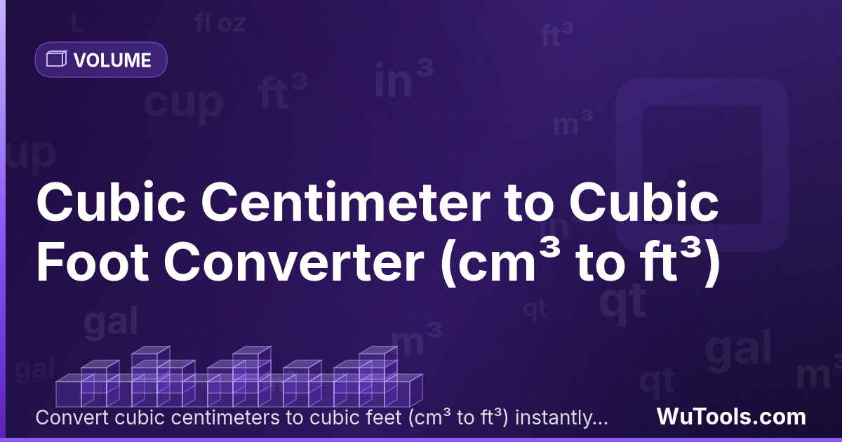 Centímetro Cúbico para Pé Cúbico — Converta centímetros cúbicos para pés cúbicos grátis. 1 cm³ = 0.00003531 ft³. Conversor preciso com fórmula, exemplos e